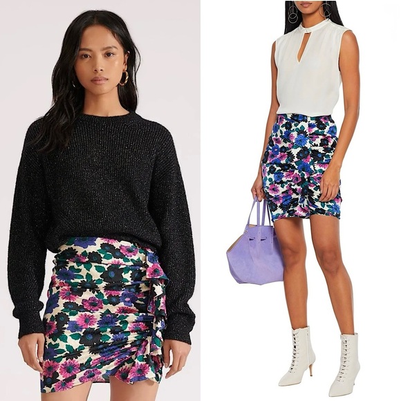 VERONICA BEARD Silk Floral Print Ruched Asymmetric Ruffle Pencil Mini Skirt 16 - Picture 1 of 8